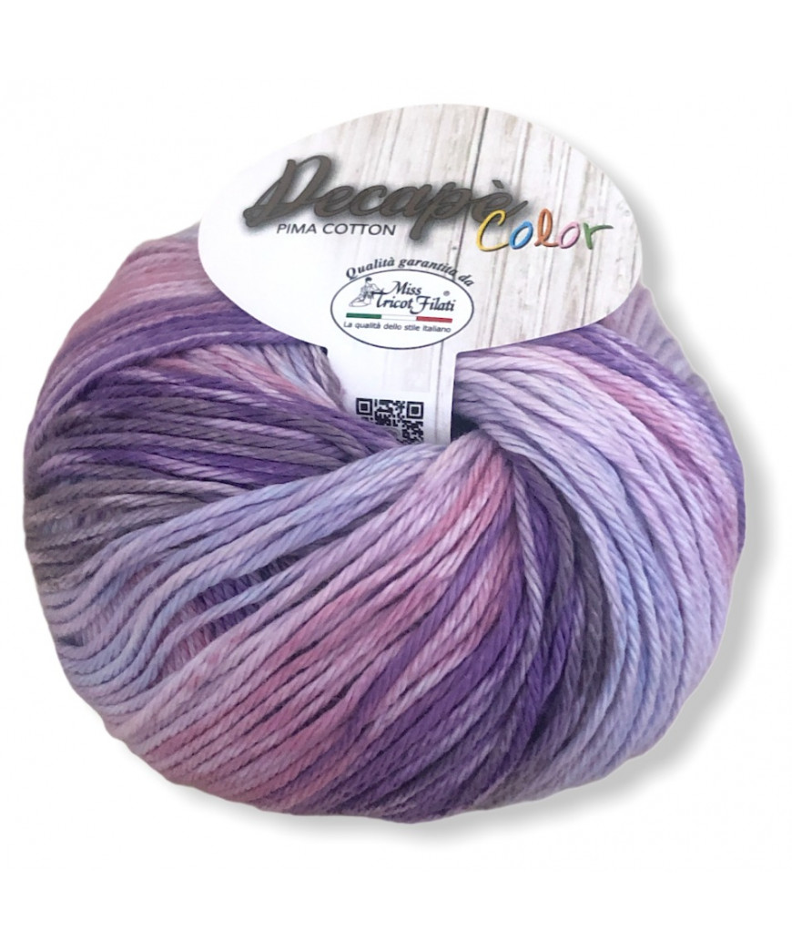 Gomitolo Decapè Color 100% cotone pima, 100g, mix lilla n°4