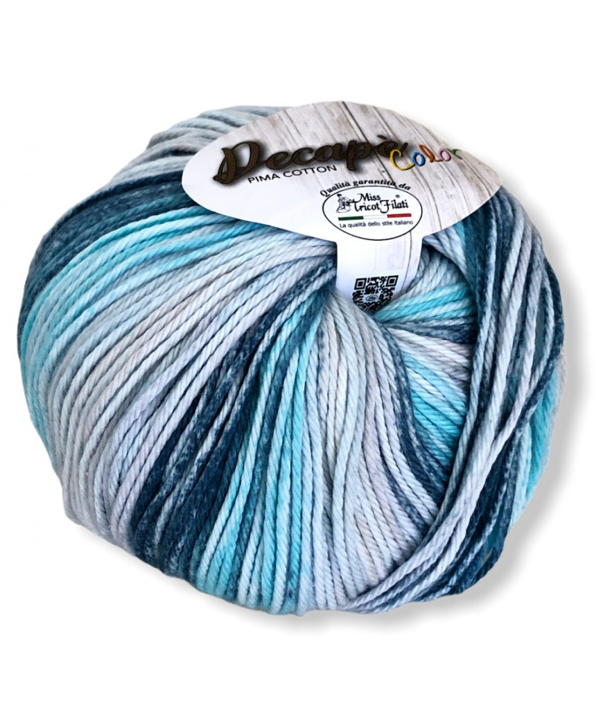 Gomitolo Decapè Color 100% cotone pima, 100g, mix azzurro n°5