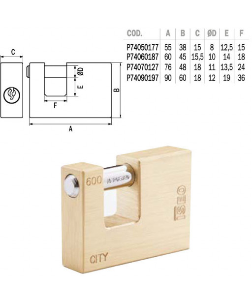 LUCCHETTO OTTONE mm 60 SERRANDE KA       CITY ISEO