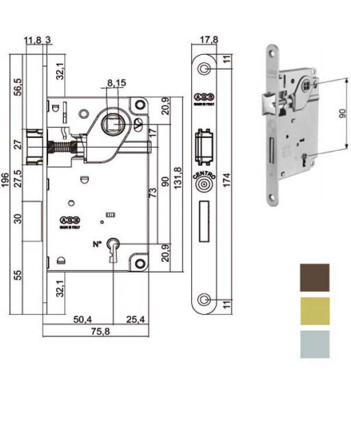 SERRATURA INF.LEGNO CENTRO E50 CROMO OP   1002 AGB