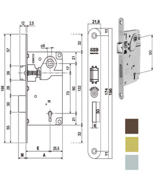 SERRATURA INF.LEGNO CENTRO E50 BRONZATA   1001 AGB