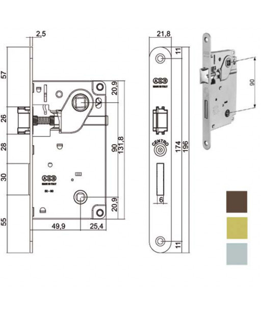 SERRATURA INF.LEGNO CENTRO E50 BAGNO BR   1005 AGB