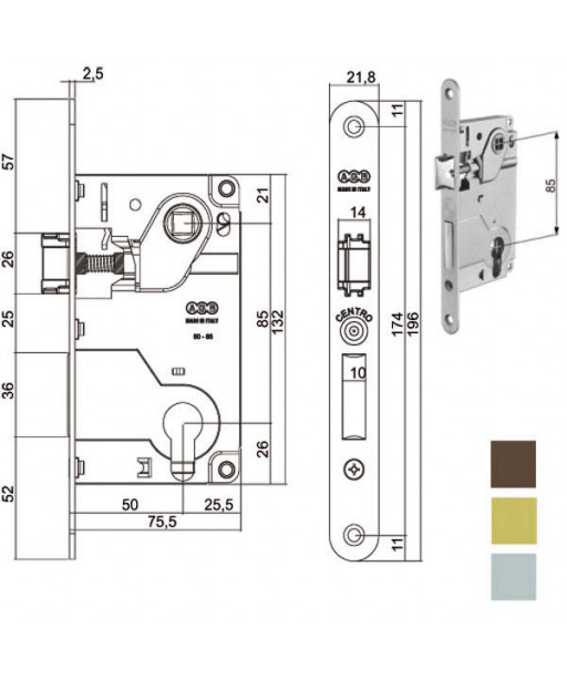 SERRATURA INF.LEGNO CENTRO E50 BRONZATA   1024 AGB