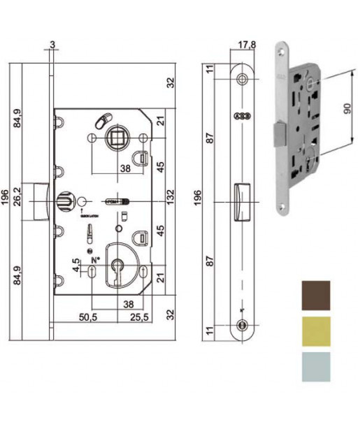 SERRATURA INF.LEGNO MEDIANA E35 BRONZATA  1101 AGB