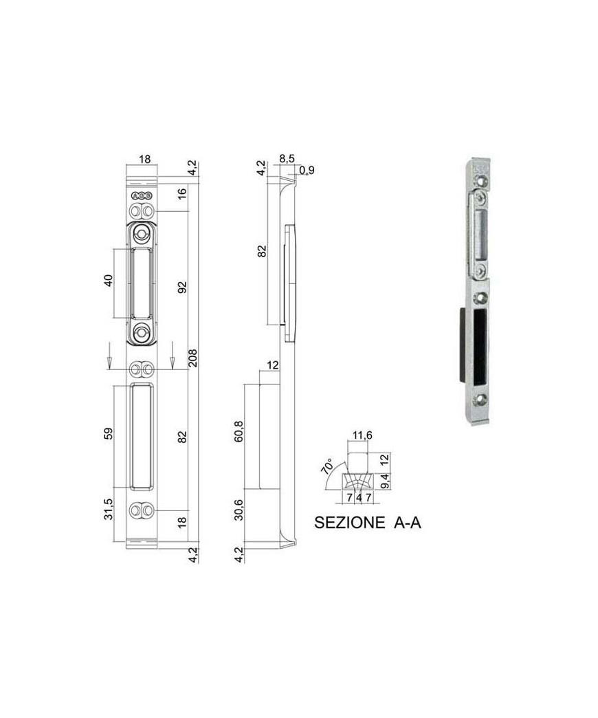 INCONTRO SERRATURE SICURTOP mm 18x208   W11692 AGB
