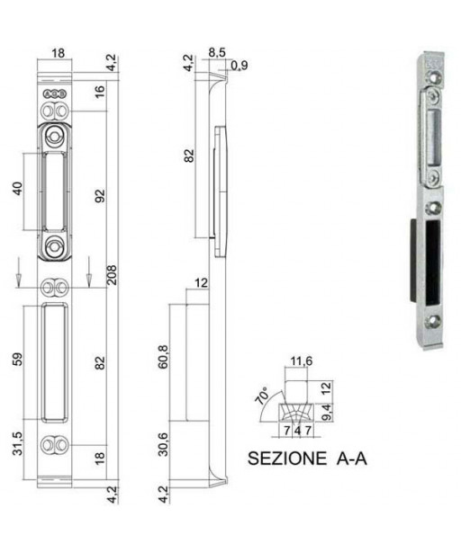 INCONTRO SERRATURE SICURTOP mm 18x208   W11692 AGB