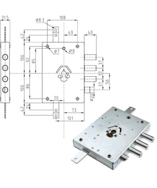 SERRATURA SIC.TRIPLICE SX CILINDRO E73 NE43-7 ATRA