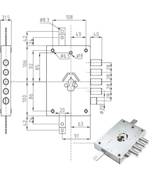 SERRATURA SIC.TRIPLICE DX CILINDRO E63   NE42 ATRA