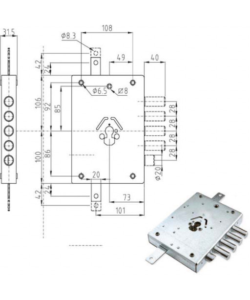 SERRATURA SIC.TRIPLICE DX CILINDRO E73 NE42-7 ATRA