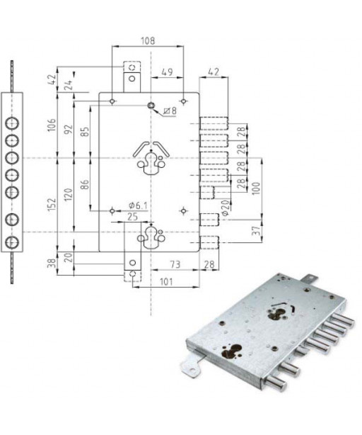 SERRATURA SIC.TRIPLICE SX CILINDRO E73 NE46-7 ATRA