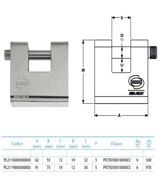 LUCCHETTO CORAZZATO mm 62 SERRANDE KA PL211 CORBIN