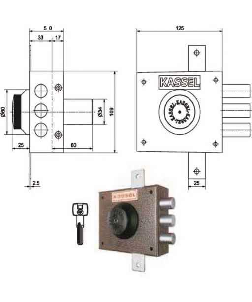 SERRATURA SIC.TRIPLICE DX POMPA     2201/CP KASSEL