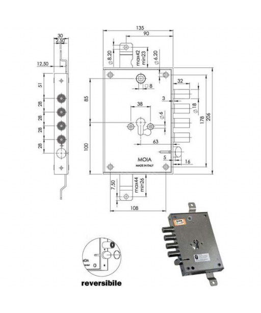 SERRATURA SIC.TRIPLICE CIL. E63       664/280 MOIA