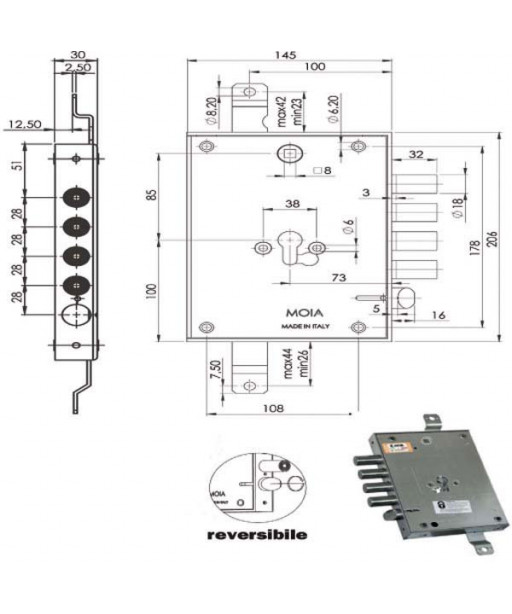 SERRATURA SIC.TRIPLICE CIL. E73       664/281 MOIA