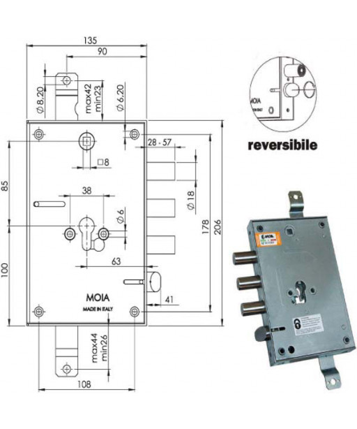 SERRATURA SIC.TRIPLICE CIL. E63       664/370 MOIA