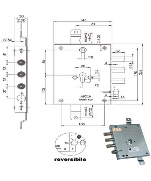 SERRATURA SIC.TRIPLICE CIL. E73       664/371 MOIA