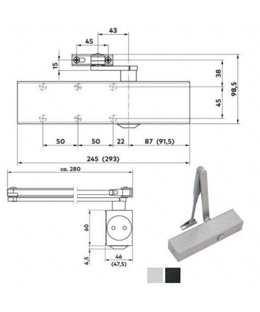 CHIUDIPORTA AERODINAMICO ARGENTO   TS 83 BCA DORMA