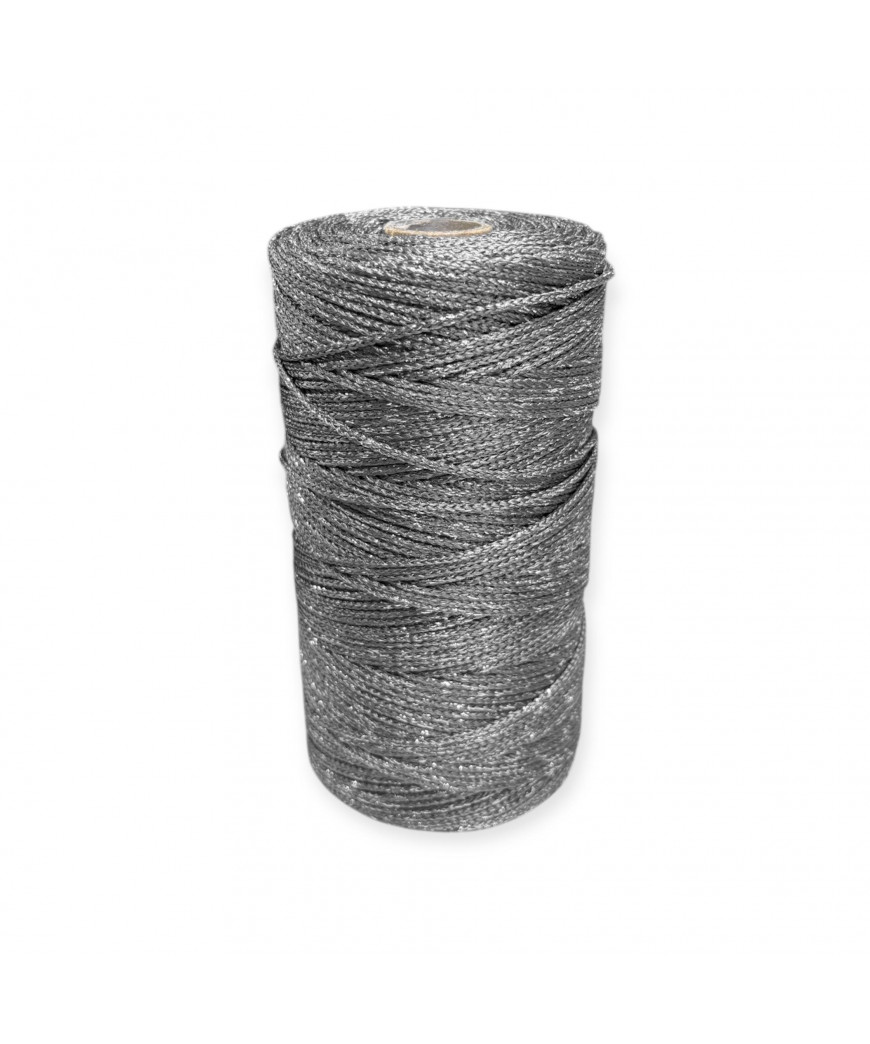 Cordino per intreccio e borse MIAMI, 450gr/ca. GRIGIO LAMÈ ARGENTO