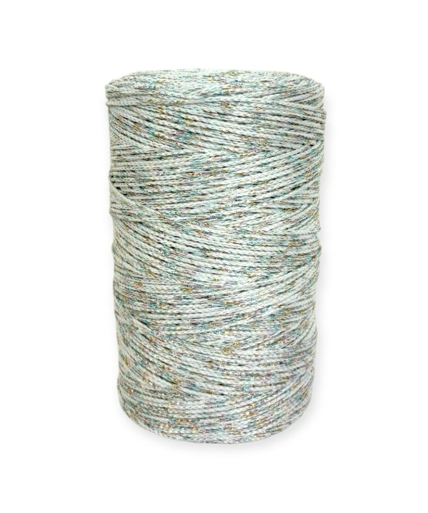 Cordino per intreccio e borse MIAMI, 450gr/ca. BIANCO LAMÈ RAINBOW