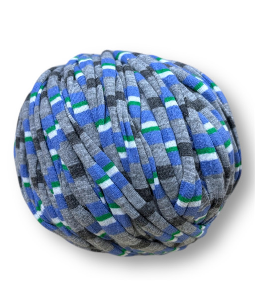 Fettuccia per borsa in pallina, 300gr. cotone GRIGIO FANTASIA RIGHE BLU/VERDE